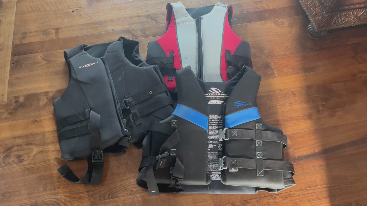 Adult life jackets $50 each blue, blue/black XL red /gray L