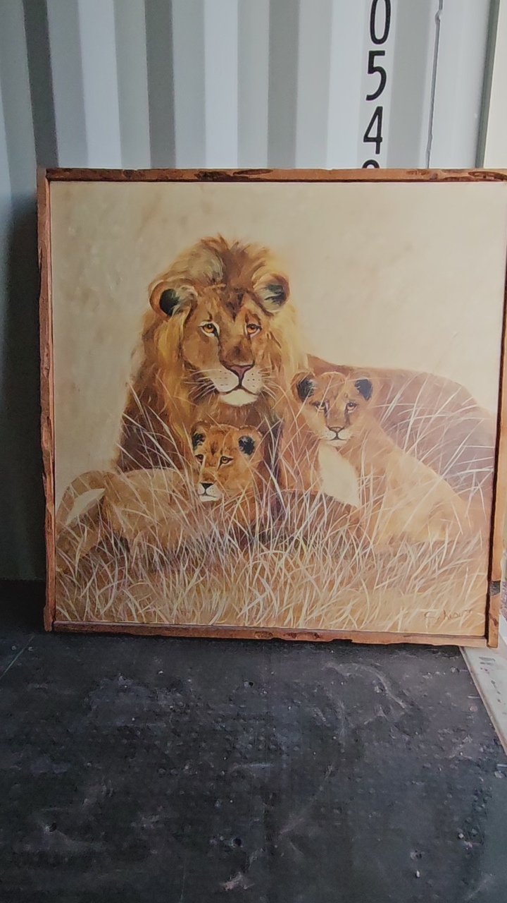4'x4' Original Lion and Cubs Canvas Painting