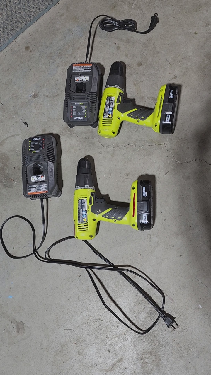 2 ryobi 18 volt cordless drills