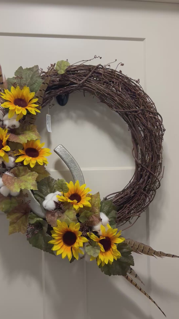 Sunflower and Pheasant Feather Wreath